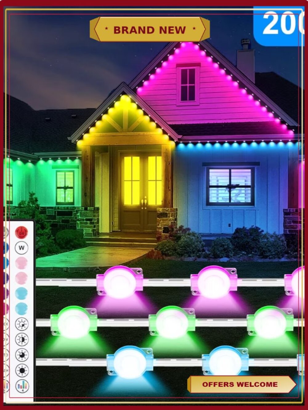 200FT Permanent Outdoor LED Eaves Lights Waterproof APP Remote Control Holiday